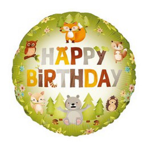 Erdei Állatok Happy Birthday fólia lufi