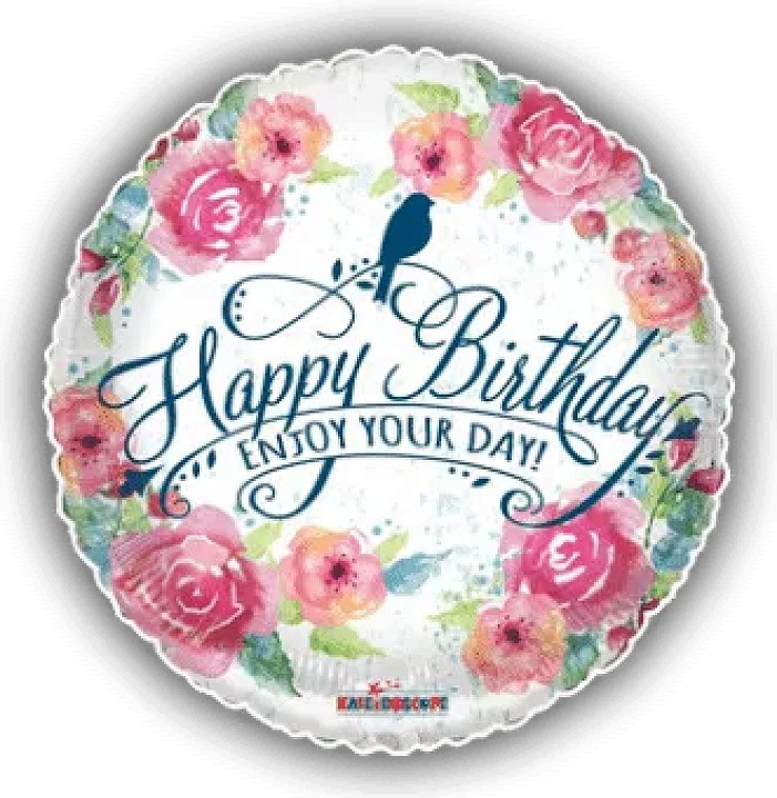 Virágos "Happy Birthday" fólia lufi