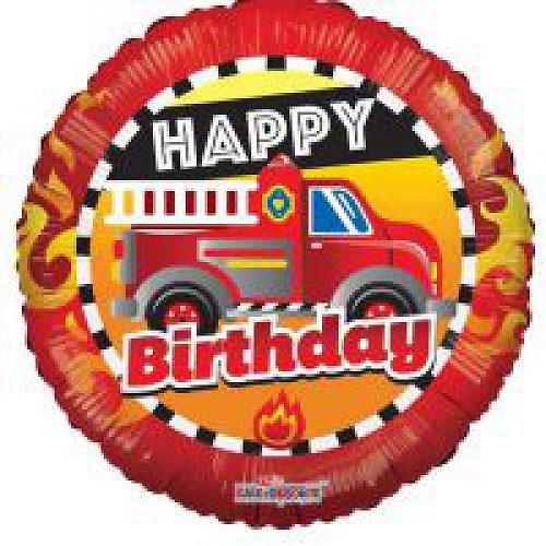 Tűzoltó autós Happy Birthday fólia lufi