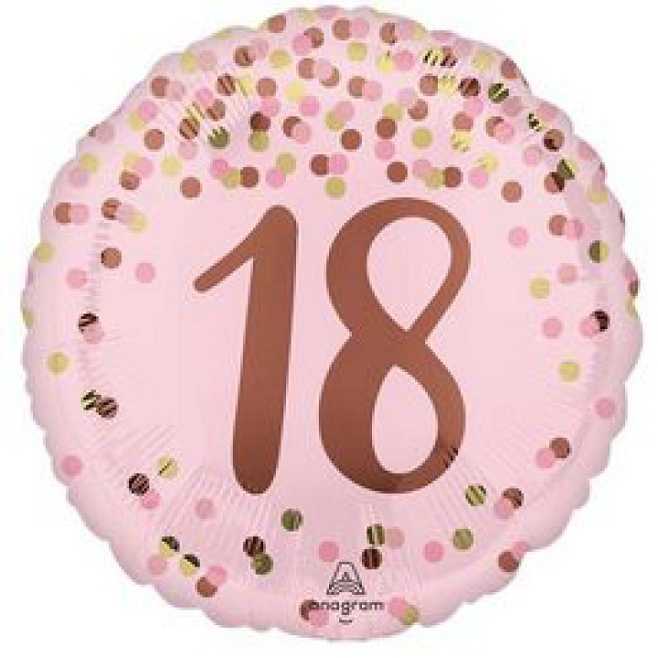 18-as Rózsaszín-Arany Konfetti Mintás fólia lufi