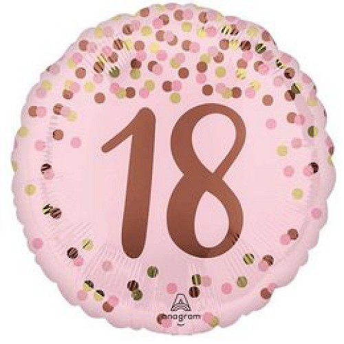 18-as Rózsaszín-Arany Konfetti Mintás fólia lufi