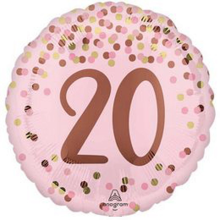 20-as Rózsaszín-Arany Konfetti Mintás fólia lufi