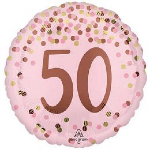 50-es Rózsaszín-Arany Konfetti Mintás fólia lufi