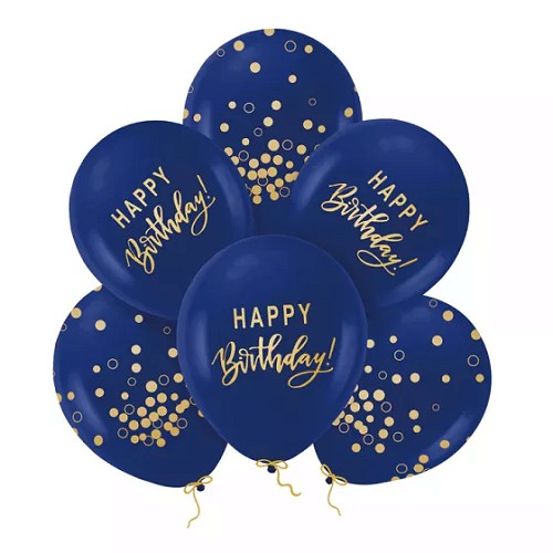 Navy blue, Arany konfettis Happy Birthday latex lufi
