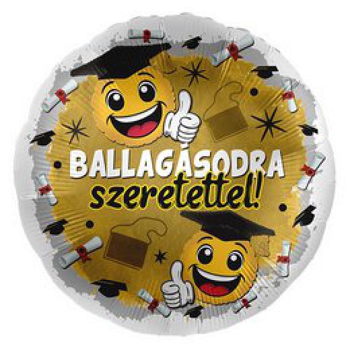 Ballagásodra szeretettel felíratú smile fólia lufi