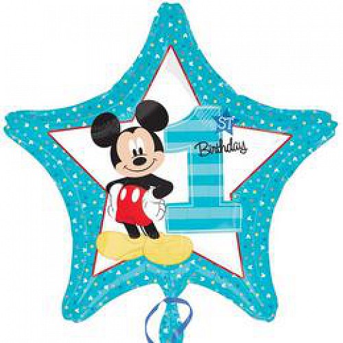 Mickey Mouse csillag alakú 1. szülinapi fólia lufi